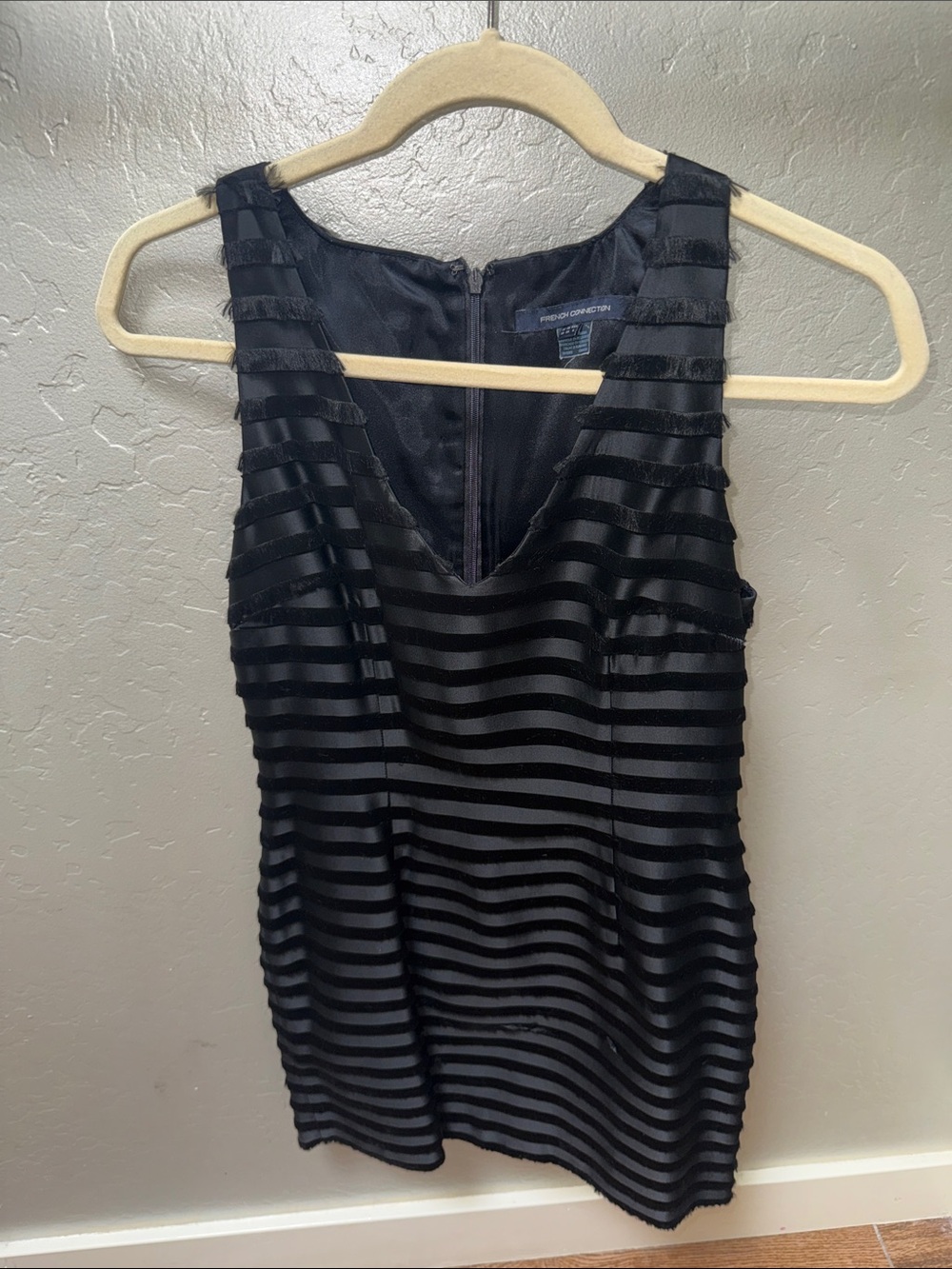 French Connection Black Striped Sheer Panel Dress
